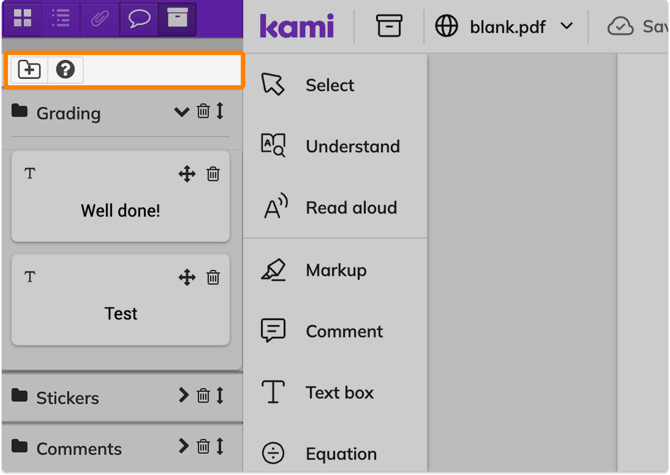 The different options in the Annotation Bank sidebar