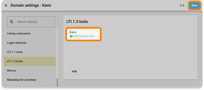 Save and reopen Kami LTI tool