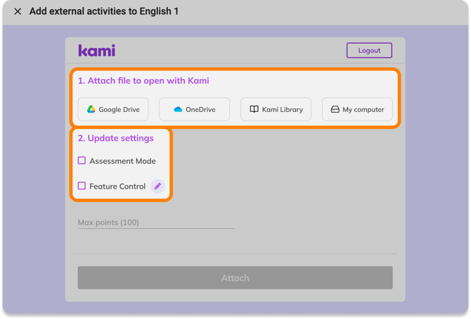 Kami assignment creation window