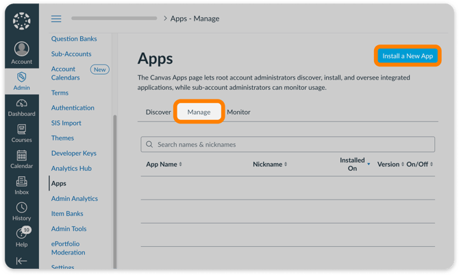 Manage > Install new app