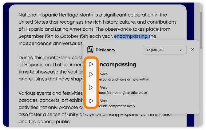Dictionary tool Read aloud