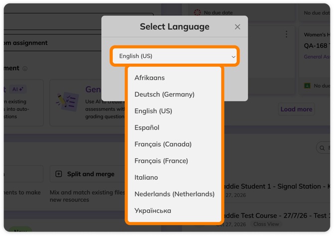 Select display language from list