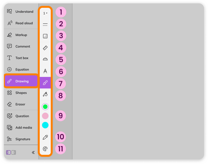 Drawing tool toolbar