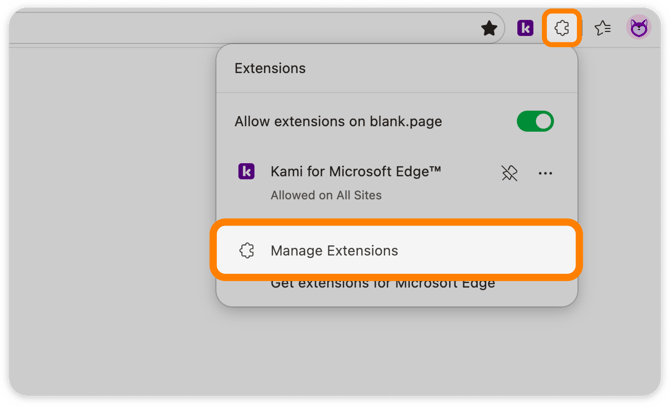 Edge > Manage extensions