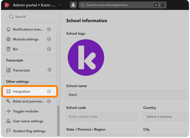 Integration tab