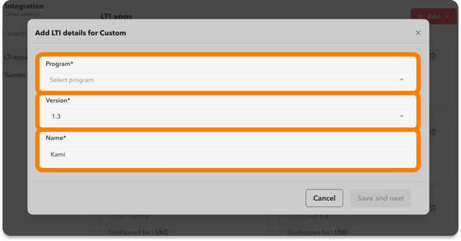 Enter LTI details