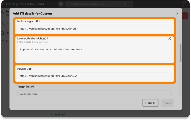Enter LTI details