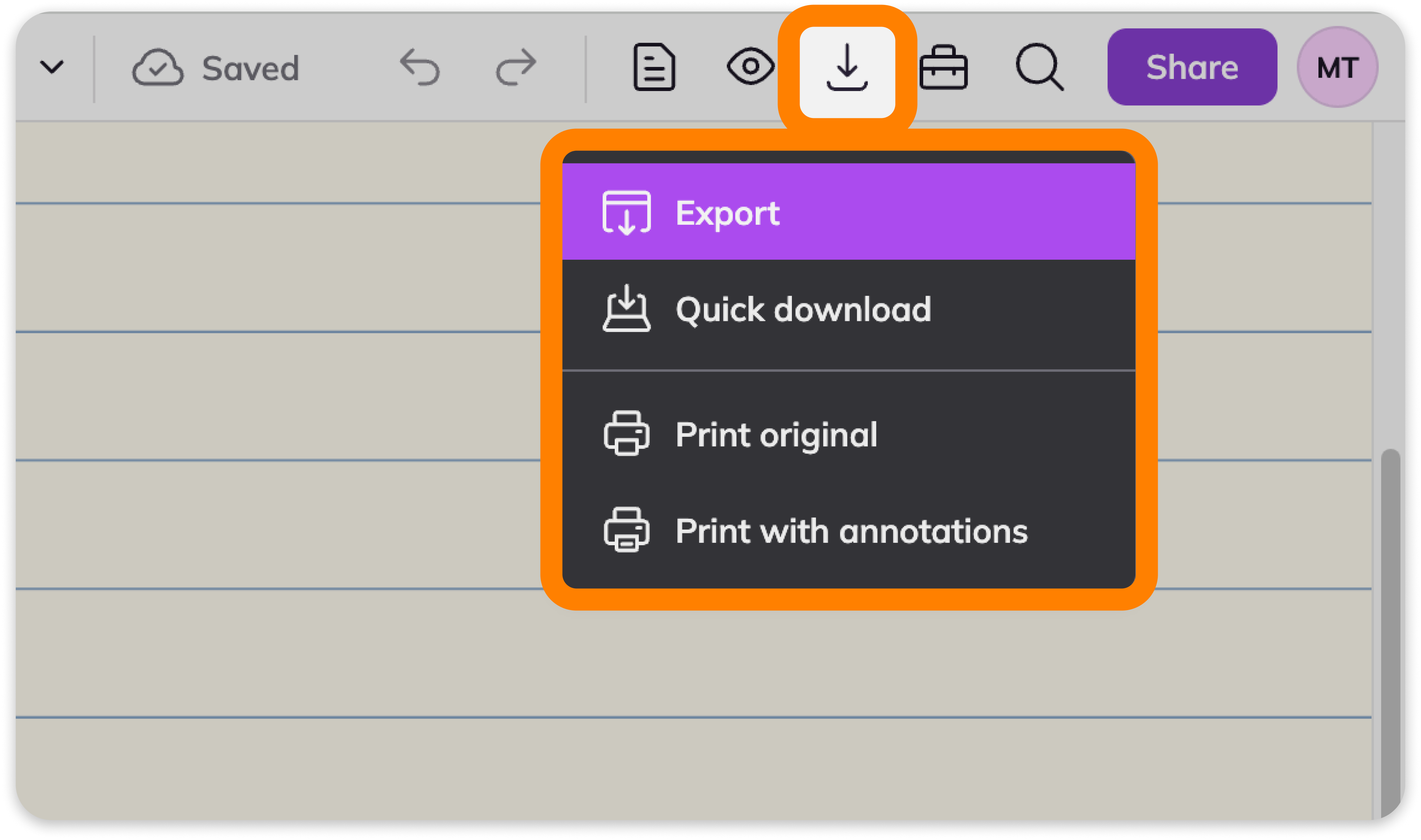 Export menu