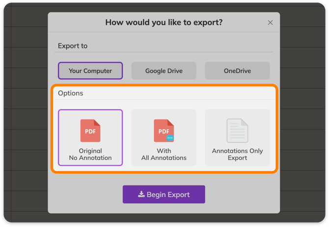 Export options