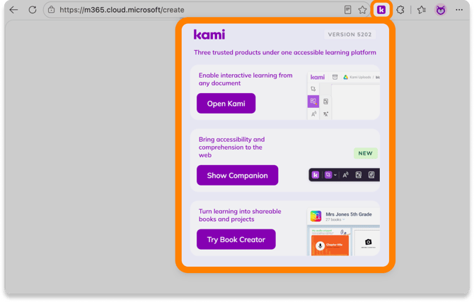 Kami extension menu