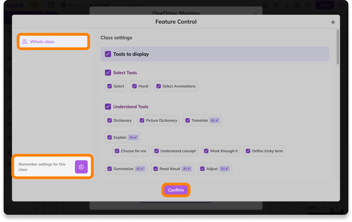 Feature Control class settings