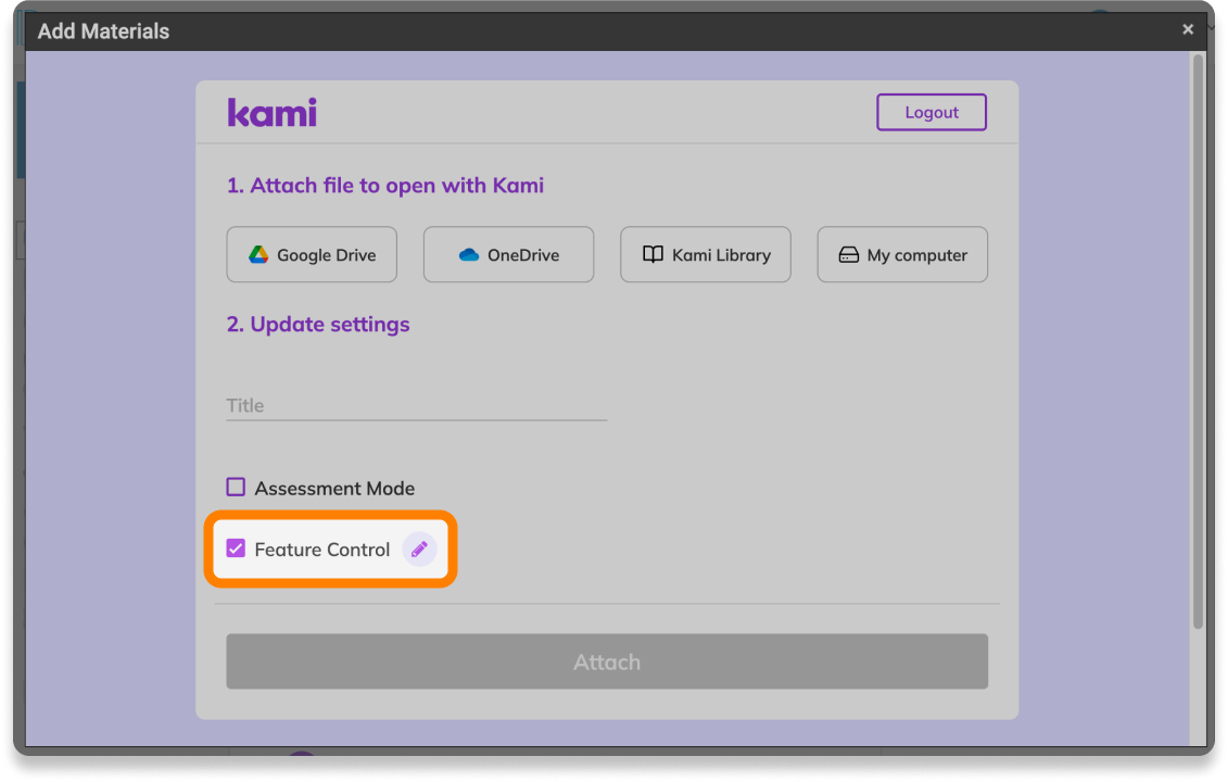 Feature control setting in Schoology for new Kami assignments