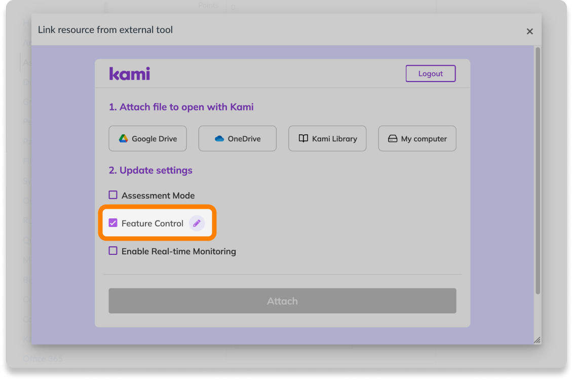 Feature Control setting in Canvas for new Kami assignments