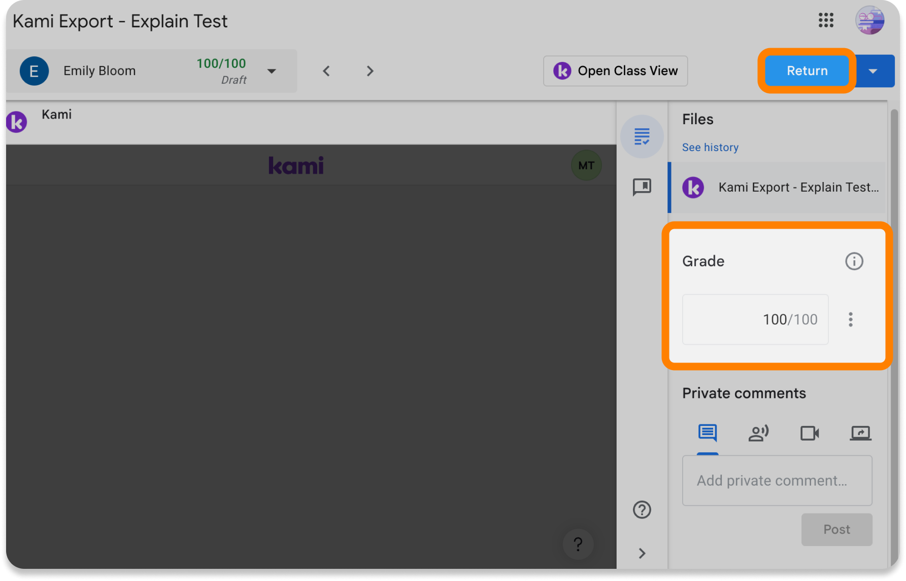 Google Classroom grade and return to student