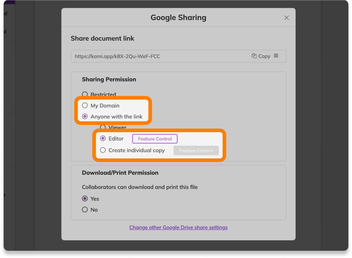 Google sharing settings