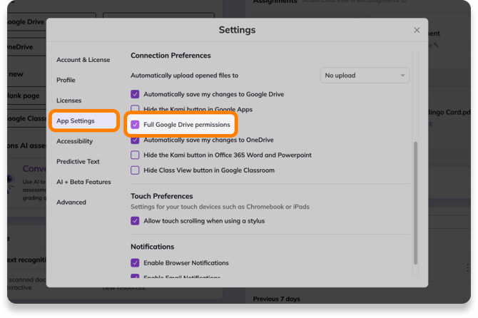 Full Google Drive permissions setting