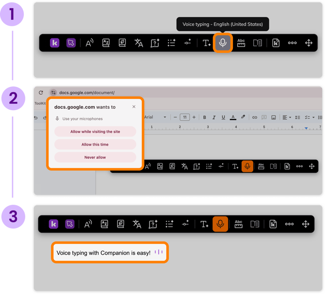 Voice typing steps