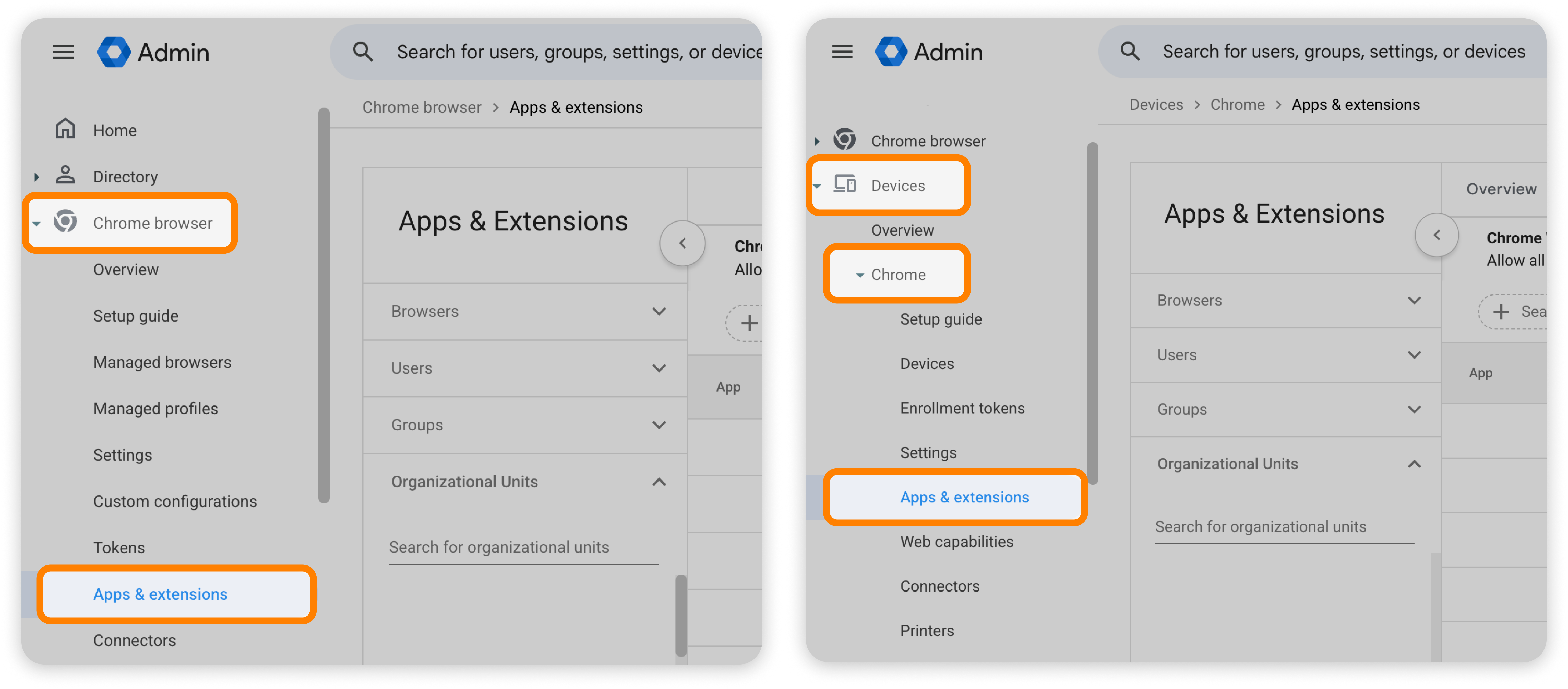 Apps & extensions tab