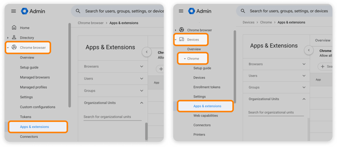 Apps & extensions tab