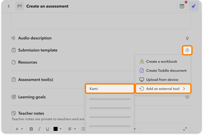 Add Kami external tool as submission template