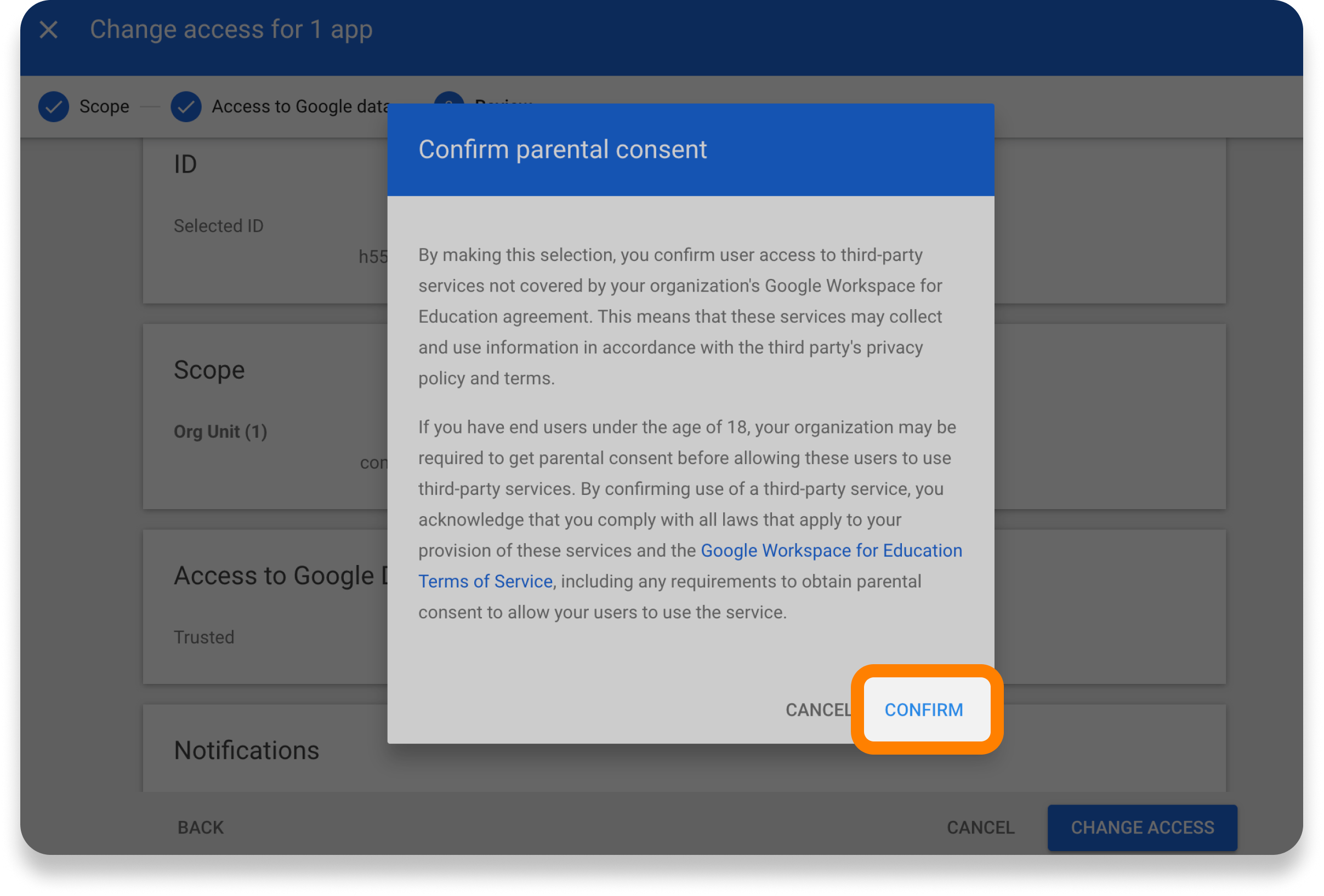 Confirm parental consent