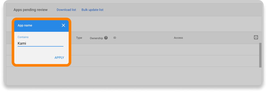 Filter by App names containing Kami