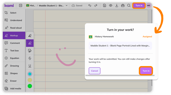 Turn in assignment button