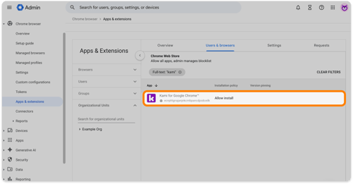 The Kami for Google Chrome extension highlighted in the list of installed apps and extensions