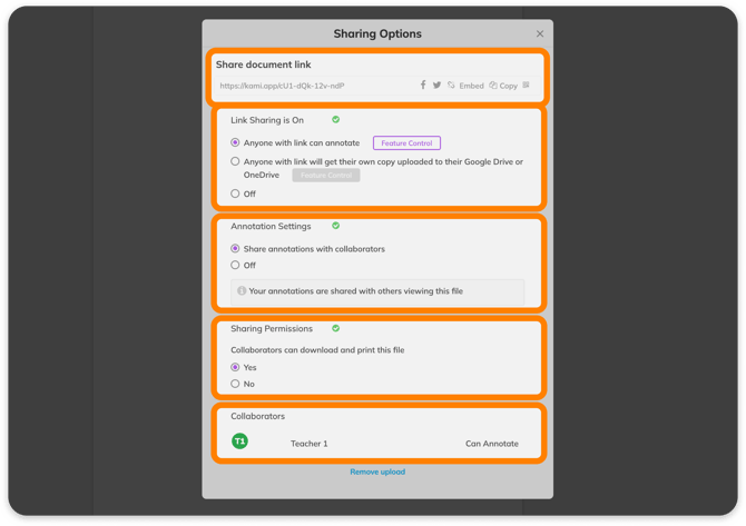 Kami Cloud sharing options