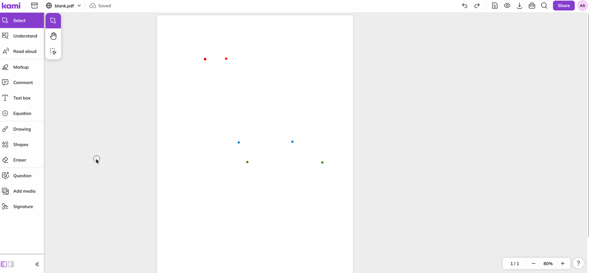 Using the Compass with the Drawing tool to draw circles of different sizes in a blank page in the Kami app.