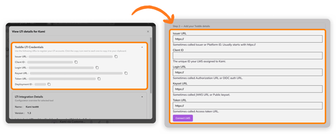 Copy Toddle LTI credentials into Kami