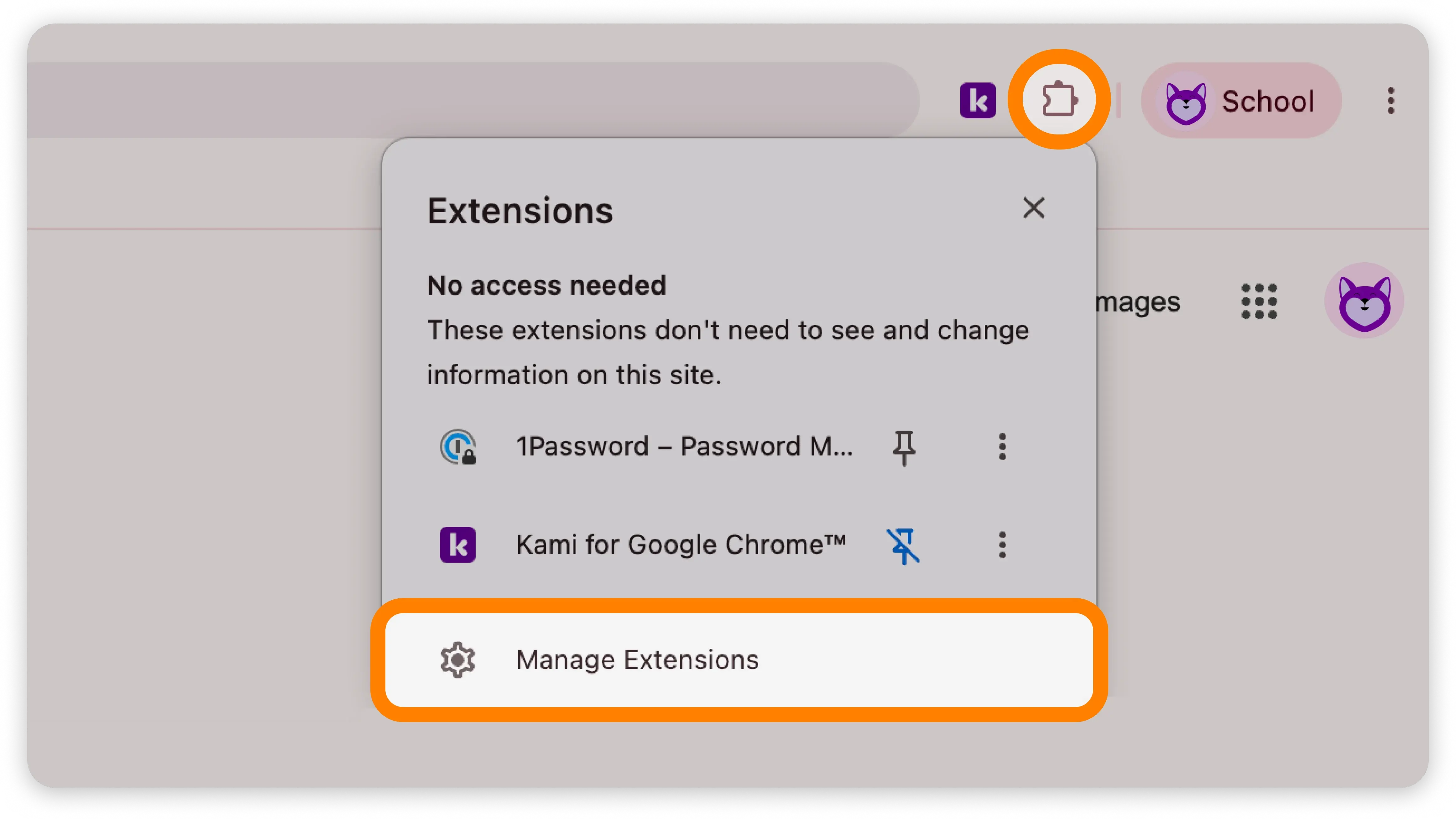 Manage extensions in Chrome