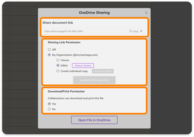 OneDrive sharing options