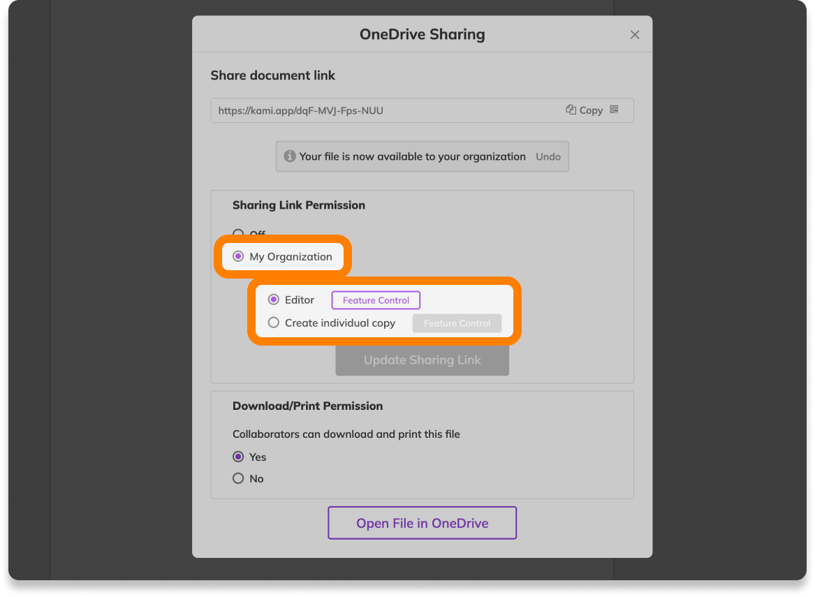 OneDrive sharing settings