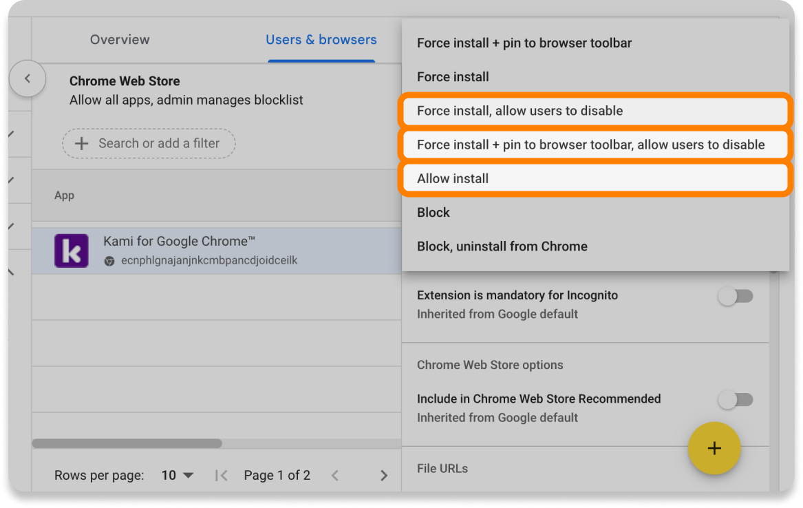 Settings panel > Select installation policy