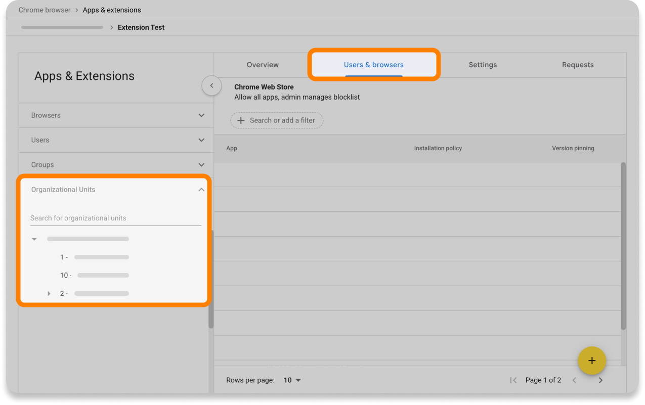 Users & browsers tab > Org units