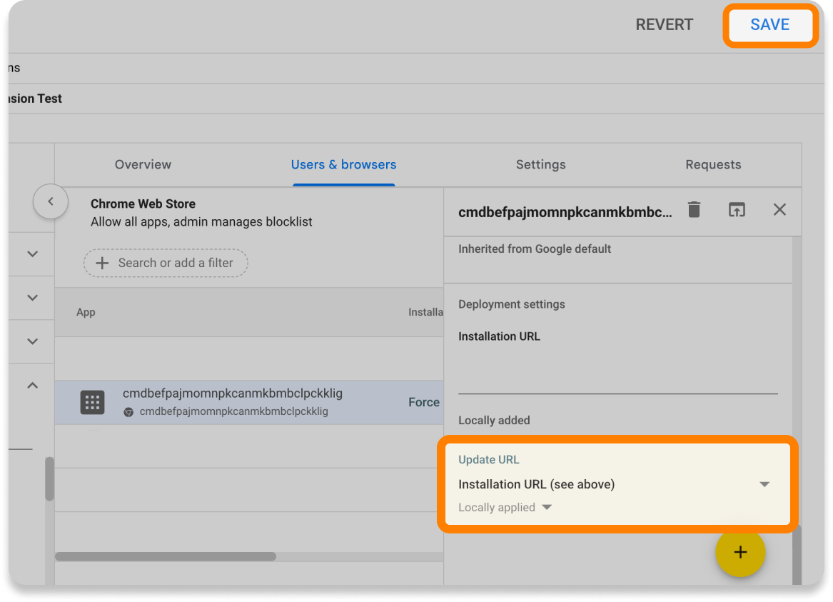 Set Update URL to Installation URL and Save