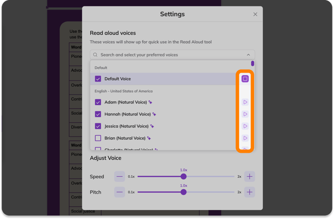 Preview Read aloud voices