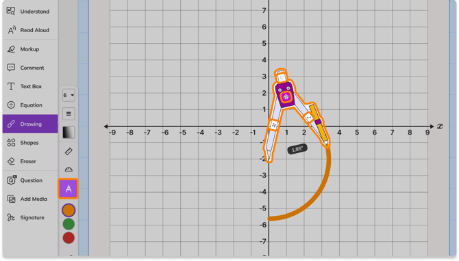 Screenshot of the Kami app demoing the compass option in the Drawing tool.