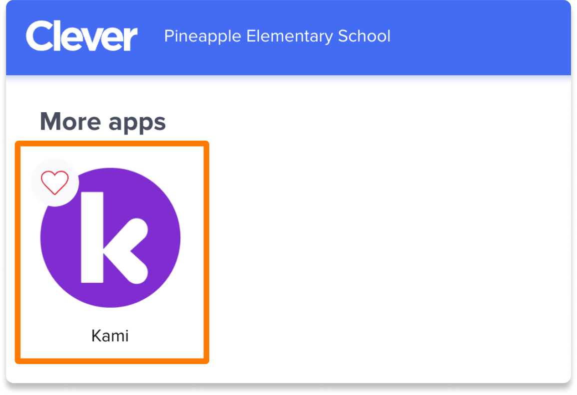Image of the Clever home page, with the Kami app highlighted.