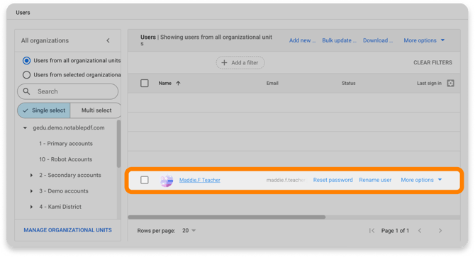 Select user in list