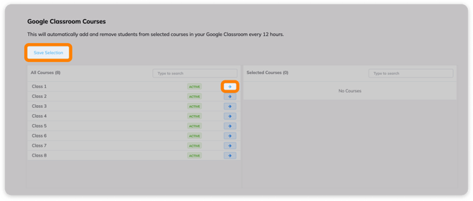 Add courses and save selection