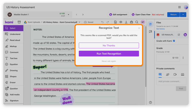 Run Text Recognition prompt