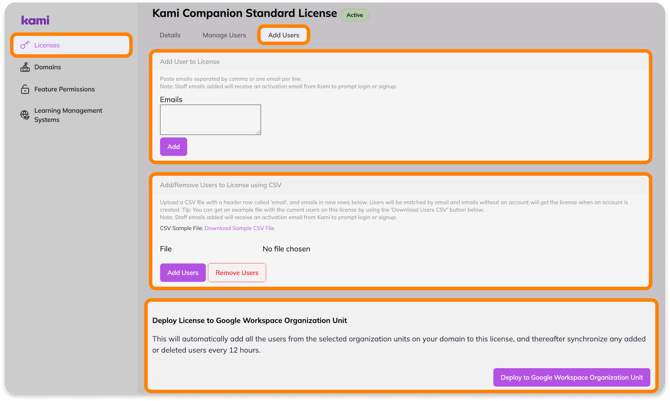 Add users tab for Companion license