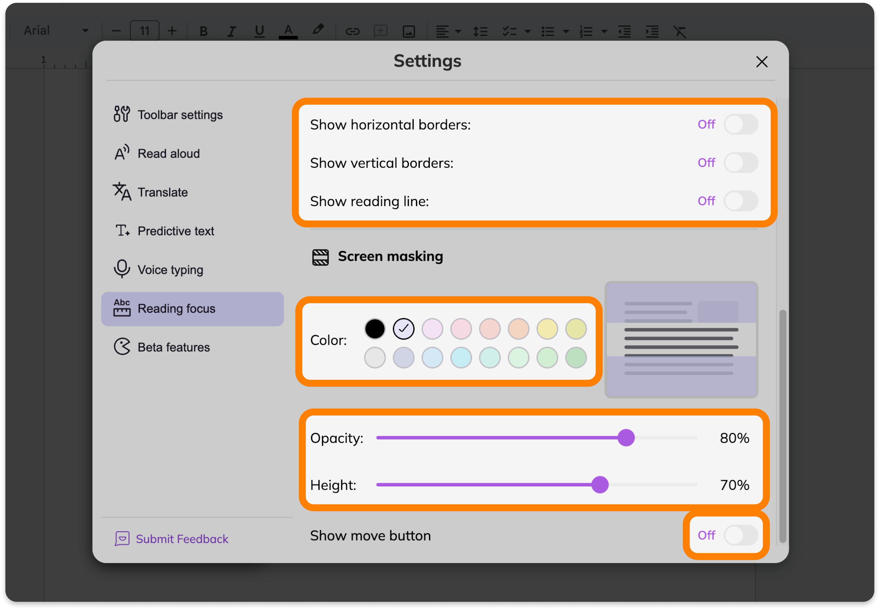Screen masking settings