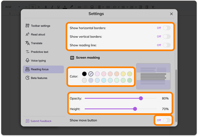 Screen masking settings