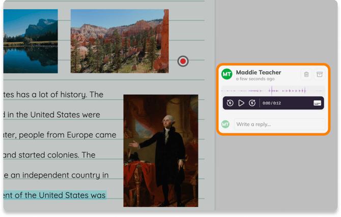 Screenshot of the Kami app with a voice comment highlighted.