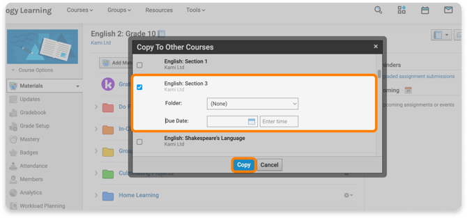 Copy your assignment to a Schoology course