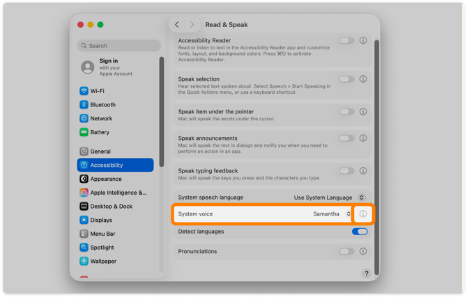 System voice setting