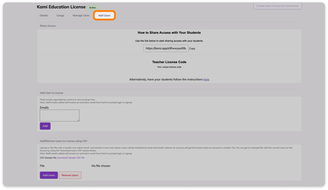 Add users tab